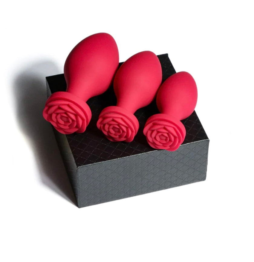 Silicone butt plug - red large/medium/small size (rose shape)