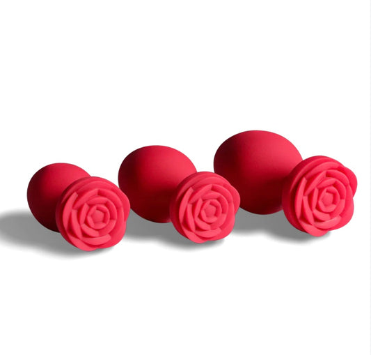 Silicone butt plug - red large/medium/small size (rose shape)