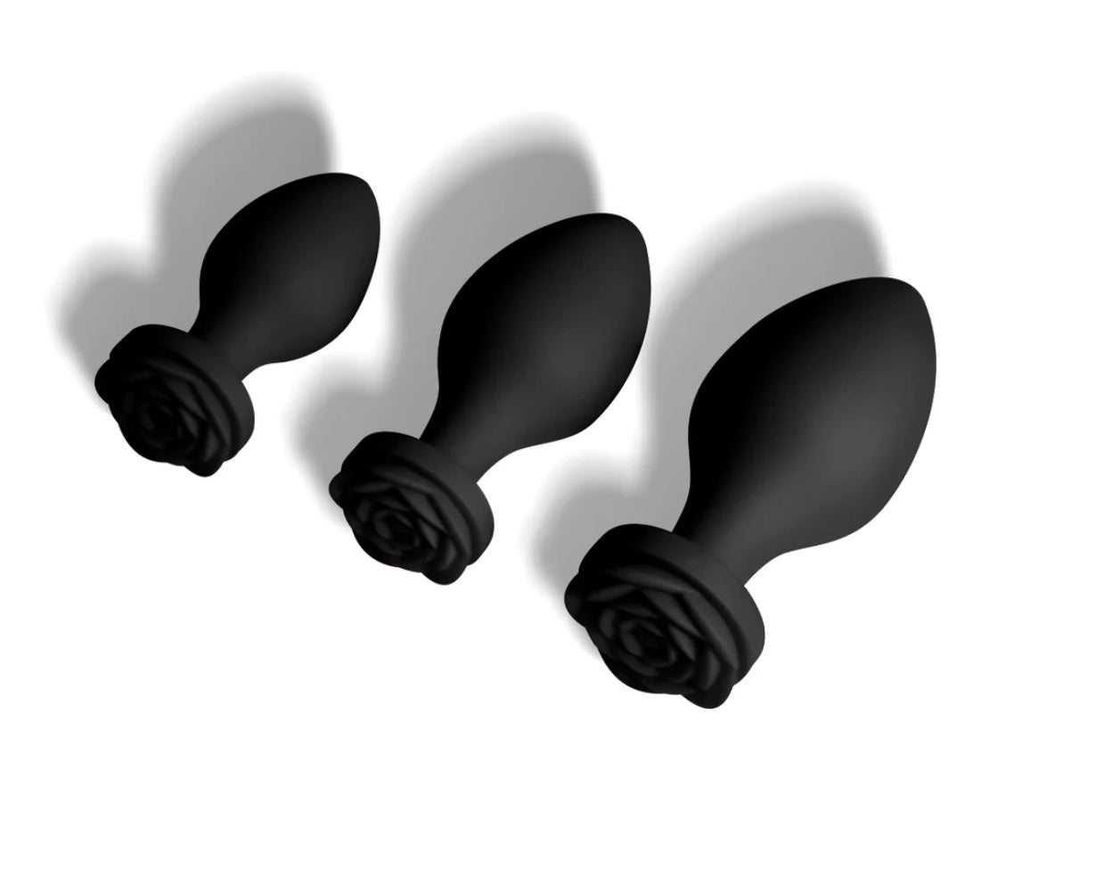 Silicone butt plug - black large/medium/small size (rose shape)