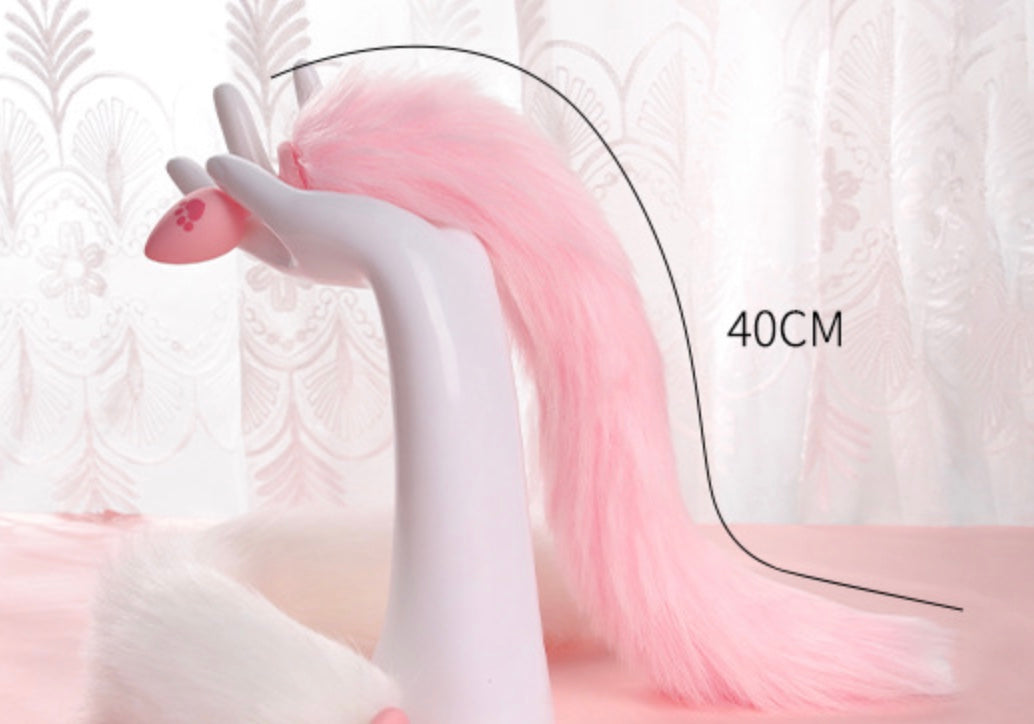 Silicone butt plug - pink fox tail